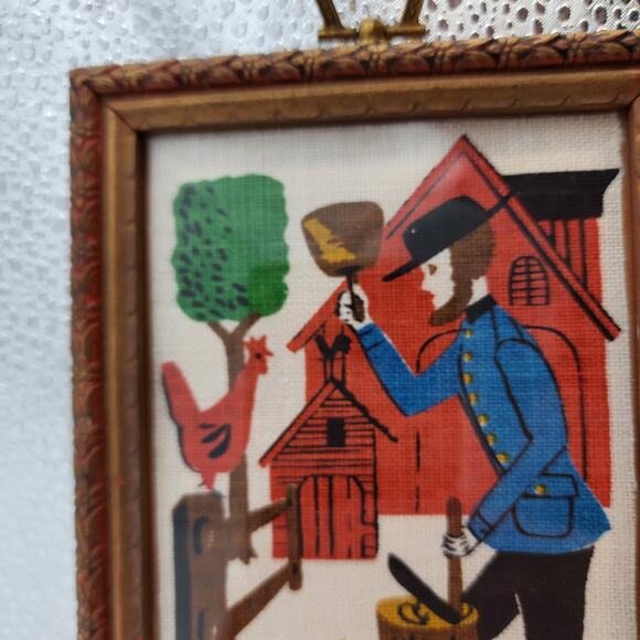 Antique Amish Colonial Farmer Framed Linen Folk Art Woven Hand Painted Rare - Picture 4 of 10
